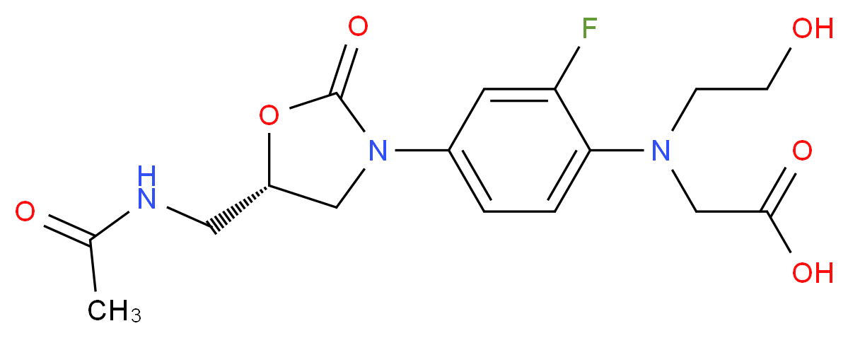 2-({4-[(5S)-5-(acetamidomethyl)-2-oxo-1,3-oxazolidin-3-yl]-2-fluorophenyl}(2-hydroxyethyl)amino)acetic acid_分子结构_CAS_368891-70-7