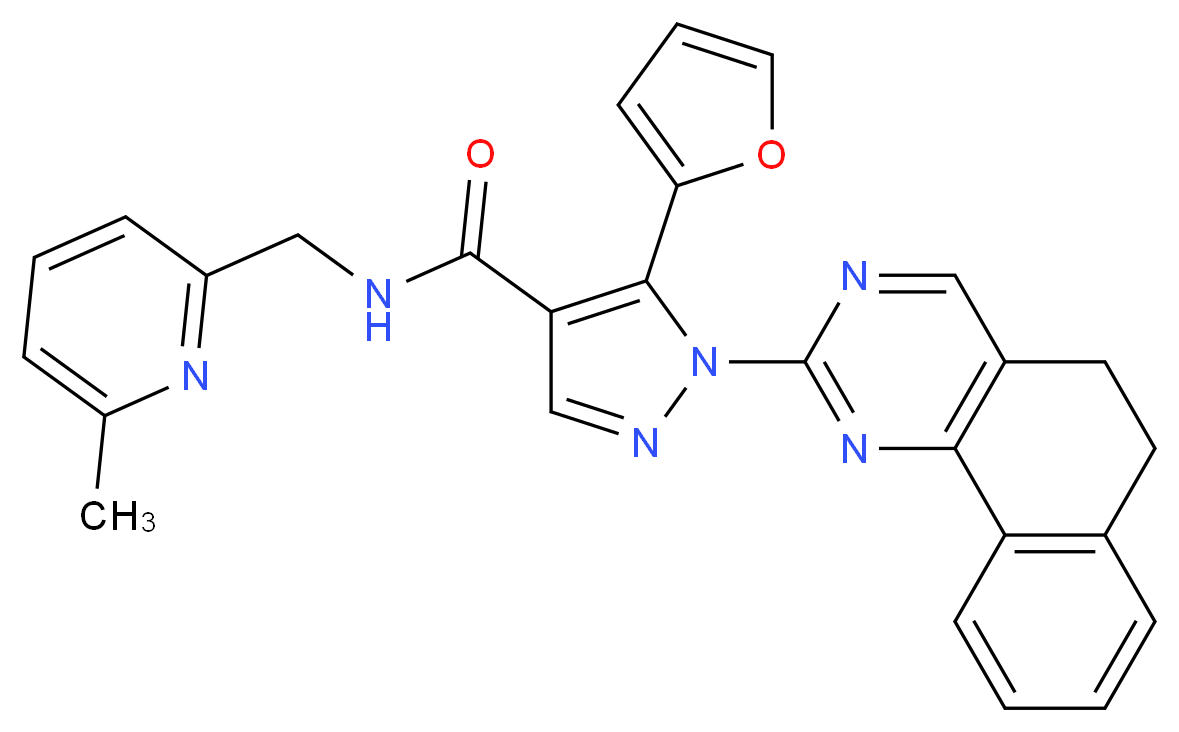 1-(5,6-dihydrobenzo[h]quinazolin-2-yl)-5-(2-furyl)-N-[(6-methyl-2-pyridinyl)methyl]-1H-pyrazole-4-carboxamide_分子结构_CAS_)