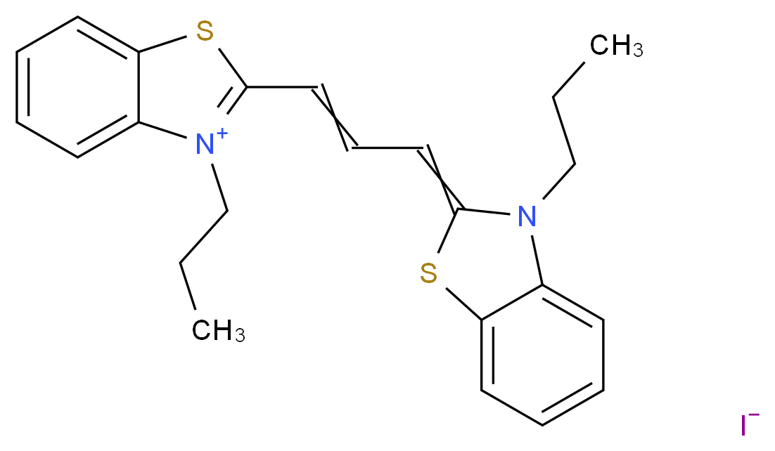 3-propyl-2-[3-(3-propyl-2,3-dihydro-1,3-benzothiazol-2-ylidene)prop-1-en-1-yl]-1,3-benzothiazol-3-ium iodide_分子结构_CAS_53336-12-2