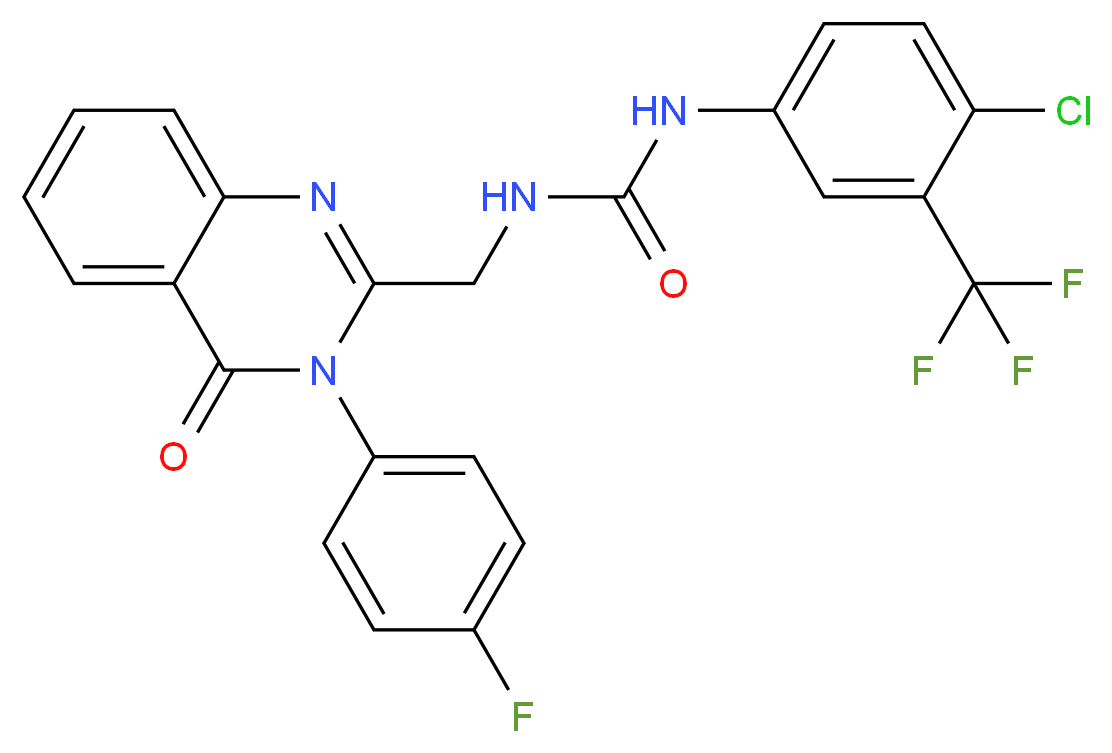 N-[4-Chloro-3-(trifluoromethyl)phenyl]-N'-[[3-(4-fluorophenyl)-3,4-dihydro-4-oxo-2-quinazolinyl]methyl]urea_分子结构_CAS_330796-24-2)