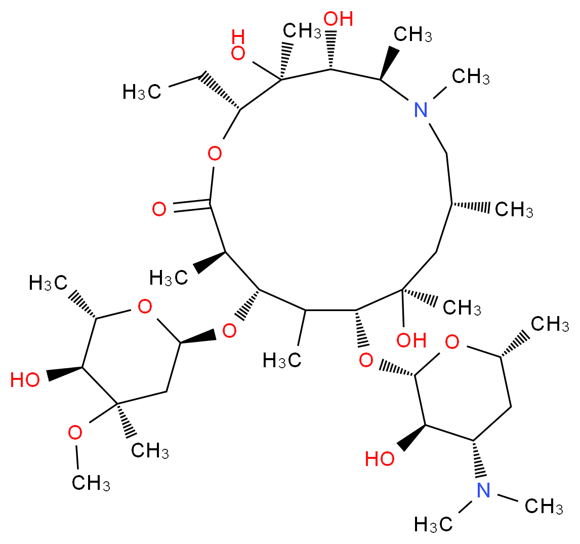 (2R,3S,4R,5R,8R,10R,11R,13S,14R)-11-{[(2S,3R,4S,6R)-4-(dimethylamino)-3-hydroxy-6-methyloxan-2-yl]oxy}-2-ethyl-3,4,10-trihydroxy-13-{[(2R,4R,5S,6S)-5-hydroxy-4-methoxy-4,6-dimethyloxan-2-yl]oxy}-3,5,6,8,10,12,14-heptamethyl-1-oxa-6-azacyclopentadecan-15-one_分子结构_CAS_83905-01-5