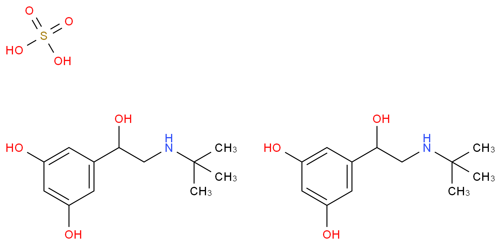 bis(5-[2-(tert-butylamino)-1-hydroxyethyl]benzene-1,3-diol); sulfuric acid_分子结构_CAS_23031-32-5