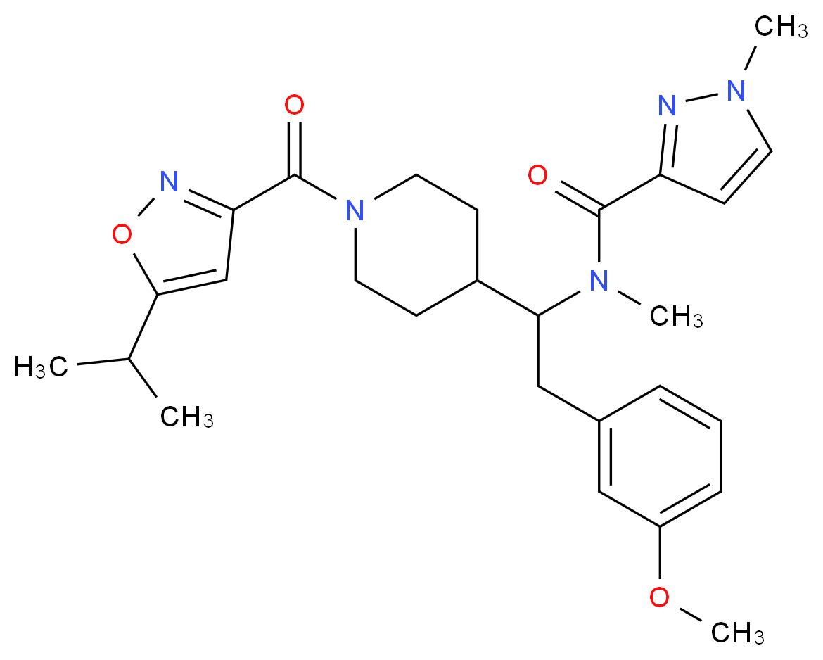 N-[1-{1-[(5-isopropyl-3-isoxazolyl)carbonyl]-4-piperidinyl}-2-(3-methoxyphenyl)ethyl]-N,1-dimethyl-1H-pyrazole-3-carboxamide_分子结构_CAS_)