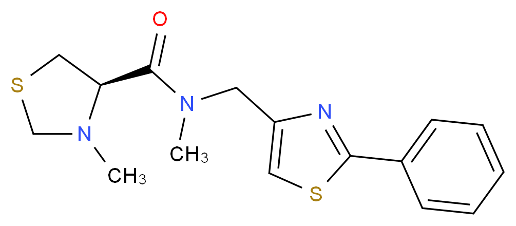 (4R)-N,3-dimethyl-N-[(2-phenyl-1,3-thiazol-4-yl)methyl]-1,3-thiazolidine-4-carboxamide_分子结构_CAS_)