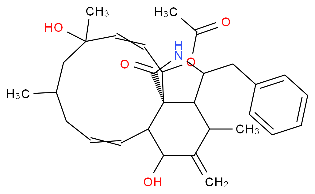 (15aR)-3-benzyl-6,12-dihydroxy-4,10,12-trimethyl-5-methylidene-1-oxo-1H,2H,3H,4H,5H,6H,6aH,9H,10H,11H,12H,15H,15bH-cycloundeca[e]isoindol-15-yl acetate_分子结构_CAS_53760-19-3