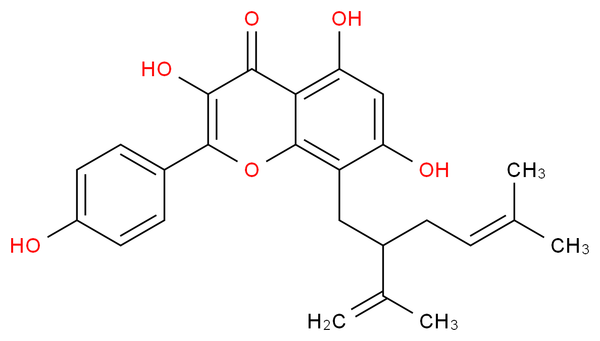 3,5,7-trihydroxy-2-(4-hydroxyphenyl)-8-[5-methyl-2-(prop-1-en-2-yl)hex-4-en-1-yl]-4H-chromen-4-one_分子结构_CAS_883859-83-4