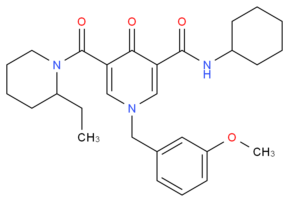 N-cyclohexyl-5-[(2-ethyl-1-piperidinyl)carbonyl]-1-(3-methoxybenzyl)-4-oxo-1,4-dihydro-3-pyridinecarboxamide_分子结构_CAS_)