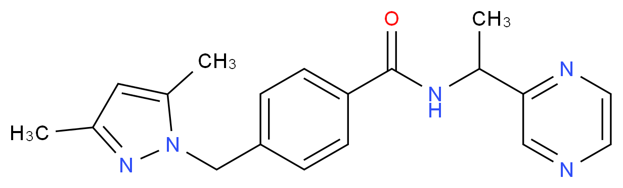 4-[(3,5-dimethyl-1H-pyrazol-1-yl)methyl]-N-[1-(2-pyrazinyl)ethyl]benzamide_分子结构_CAS_)