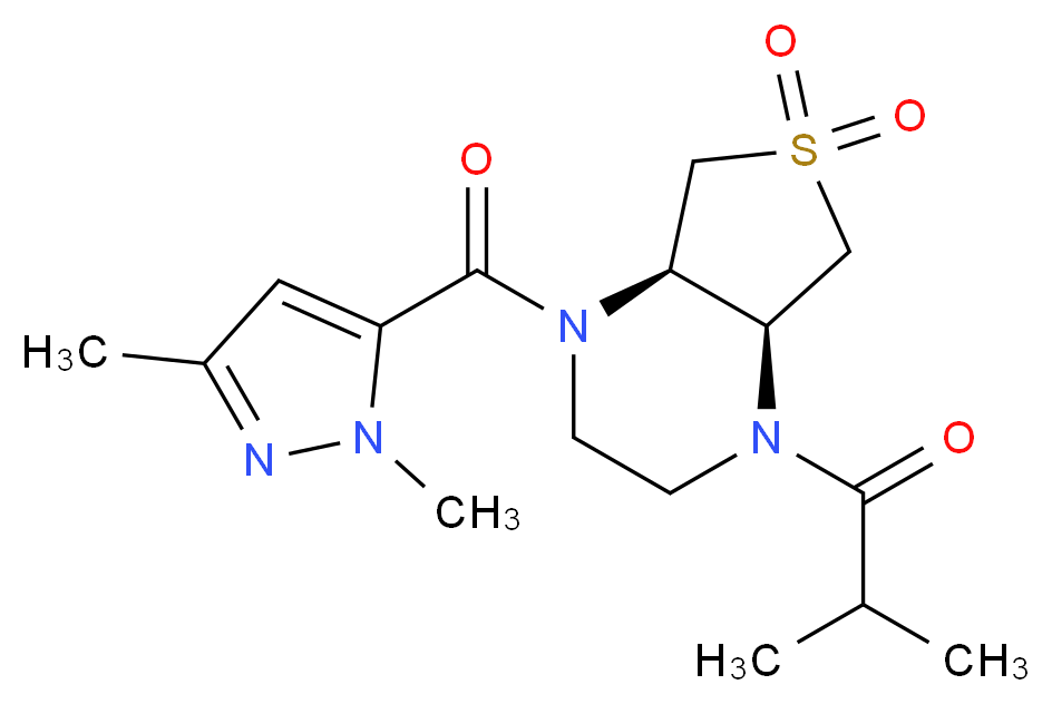 (4aS*,7aR*)-1-[(1,3-dimethyl-1H-pyrazol-5-yl)carbonyl]-4-isobutyryloctahydrothieno[3,4-b]pyrazine 6,6-dioxide_分子结构_CAS_)
