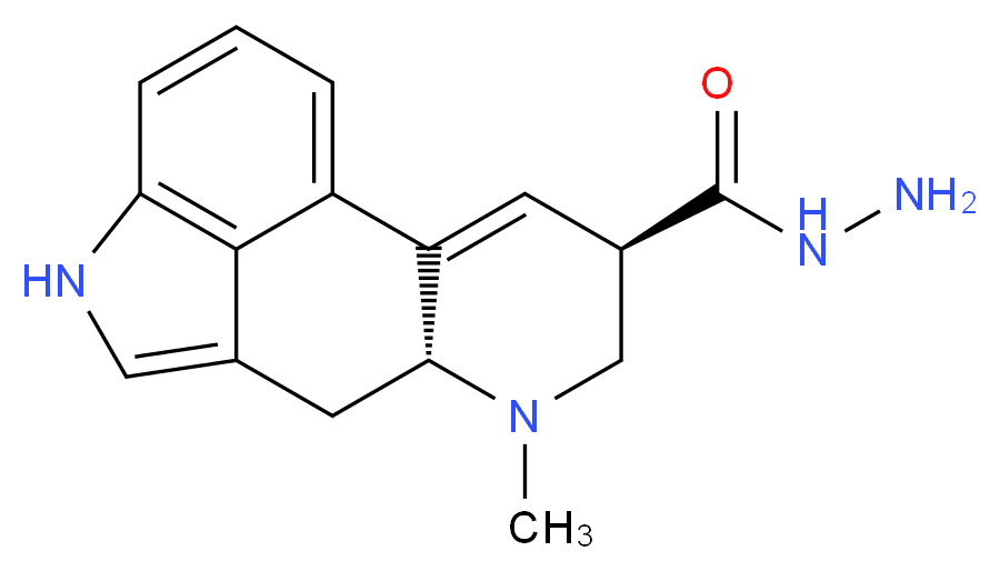 (4R,7R)-6-methyl-6,11-diazatetracyclo[7.6.1.0<sup>2</sup>,<sup>7</sup>.0<sup>1</sup><sup>2</sup>,<sup>1</sup><sup>6</sup>]hexadeca-1(16),2,9,12,14-pentaene-4-carbohydrazide_分子结构_CAS_5256-61-1