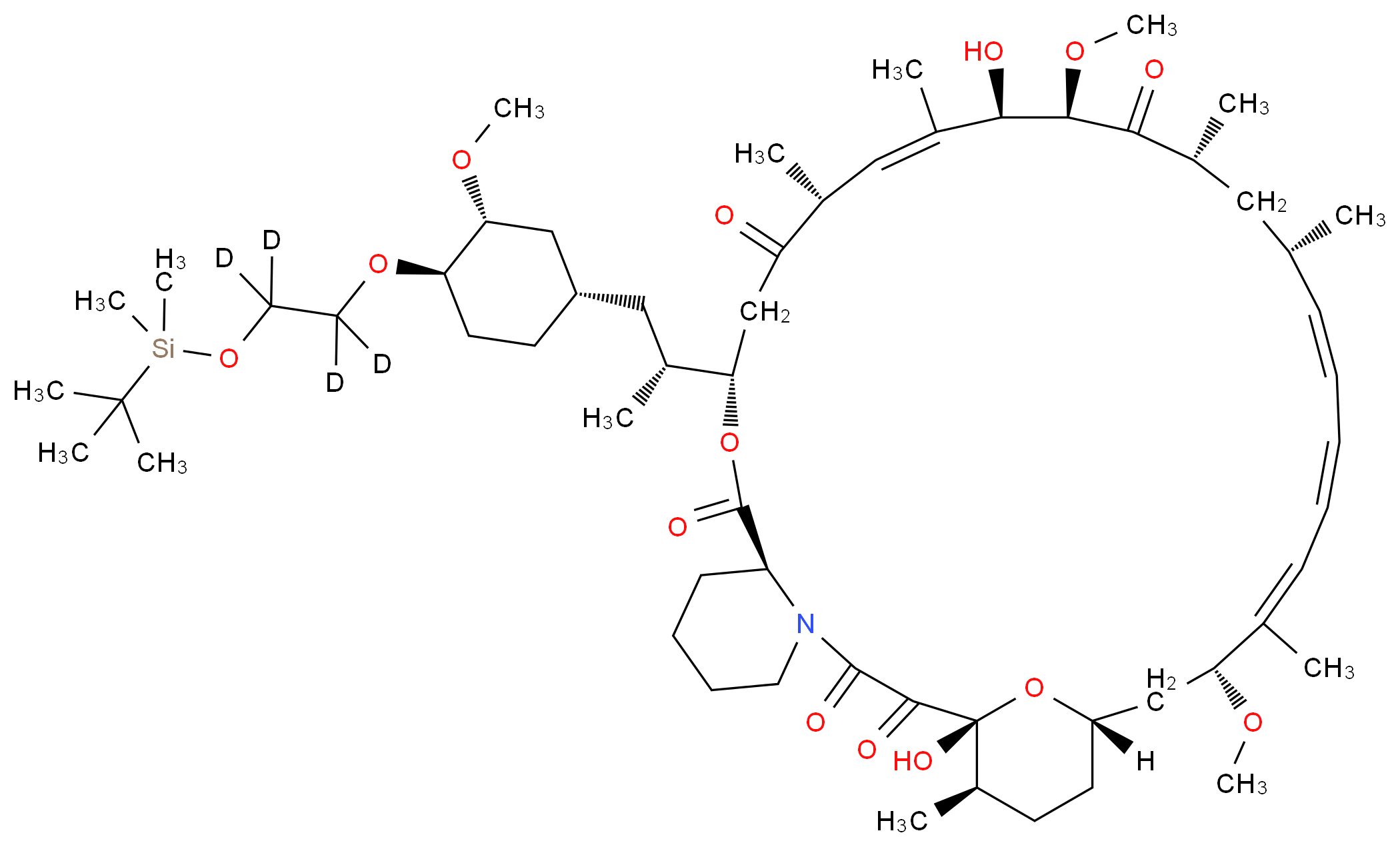 (1R,9S,12S,15R,16E,18R,19R,21R,23S,24E,26E,28E,30R,32S,35R)-12-[(2R)-1-[(1S,3R,4R)-4-{2-[(tert-butyldimethylsilyl)oxy](<sup>2</sup>H<sub>4</sub>)ethoxy}-3-methoxycyclohexyl]propan-2-yl]-1,18-dihydroxy-19,30-dimethoxy-15,17,21,23,29,35-hexamethyl-11,36-dioxa-4-azatricyclo[30.3.1.0<sup>4</sup>,<sup>9</sup>]hexatriaconta-16,24,26,28-tetraene-2,3,10,14,20-pentone_分子结构_CAS_1356839-88-7