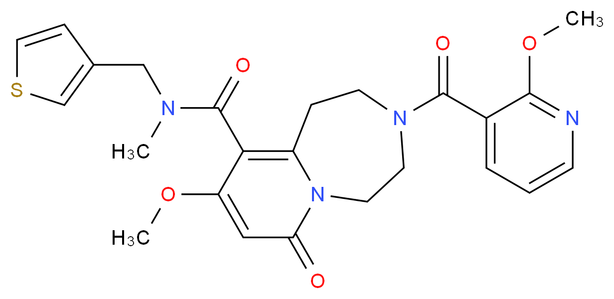 9-methoxy-3-[(2-methoxy-3-pyridinyl)carbonyl]-N-methyl-7-oxo-N-(3-thienylmethyl)-1,2,3,4,5,7-hexahydropyrido[1,2-d][1,4]diazepine-10-carboxamide_分子结构_CAS_)