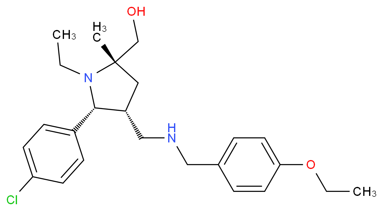 ((2S*,4R*,5R*)-5-(4-chlorophenyl)-4-{[(4-ethoxybenzyl)amino]methyl}-1-ethyl-2-methyl-2-pyrrolidinyl)methanol_分子结构_CAS_)