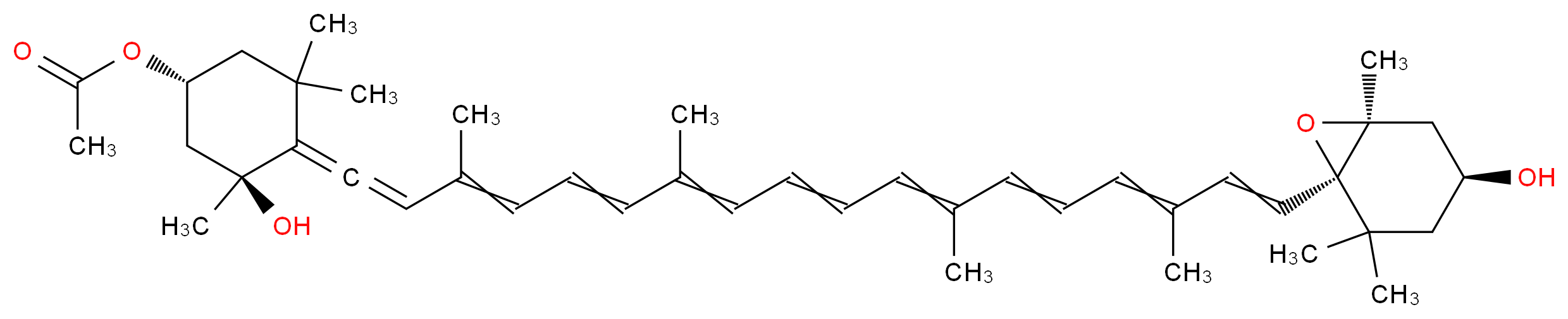 (1R,3S)-3-hydroxy-4-{18-[(1R,4S,6S)-4-hydroxy-2,2,6-trimethyl-7-oxabicyclo[4.1.0]heptan-1-yl]-3,7,12,16-tetramethyloctadeca-1,3,5,7,9,11,13,15,17-nonaen-1-ylidene}-3,5,5-trimethylcyclohexyl acetate_分子结构_CAS_54369-12-9