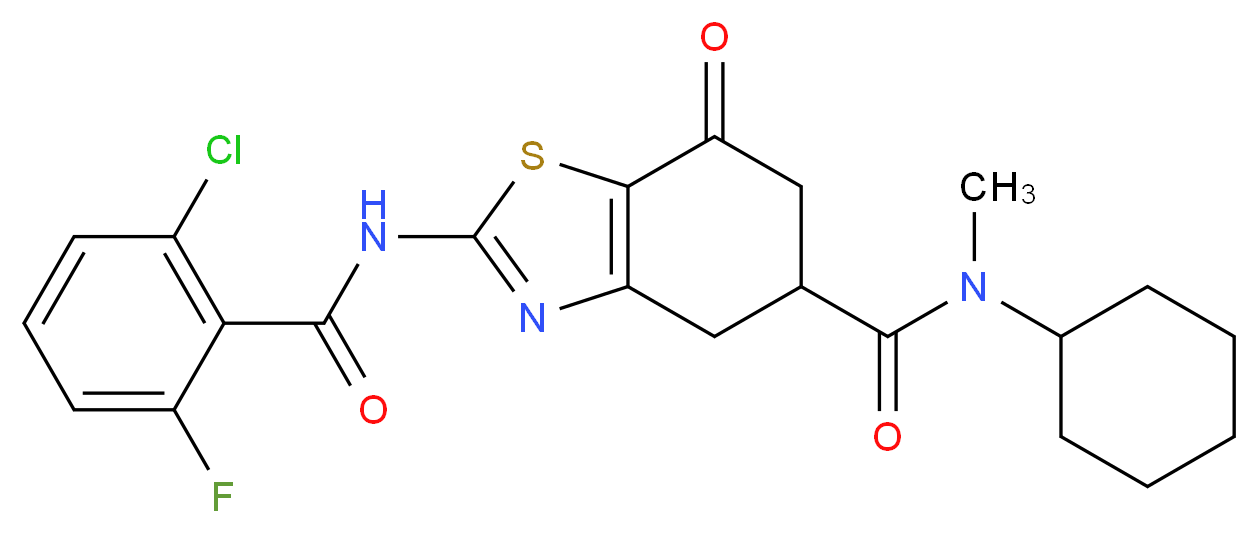 2-[(2-chloro-6-fluorobenzoyl)amino]-N-cyclohexyl-N-methyl-7-oxo-4,5,6,7-tetrahydro-1,3-benzothiazole-5-carboxamide_分子结构_CAS_)