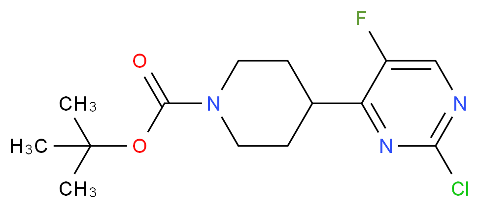 tert-butyl 4-(2-chloro-5-fluoropyrimidin-4-yl)piperidine-1-carboxylate_分子结构_CAS_1053657-03-6