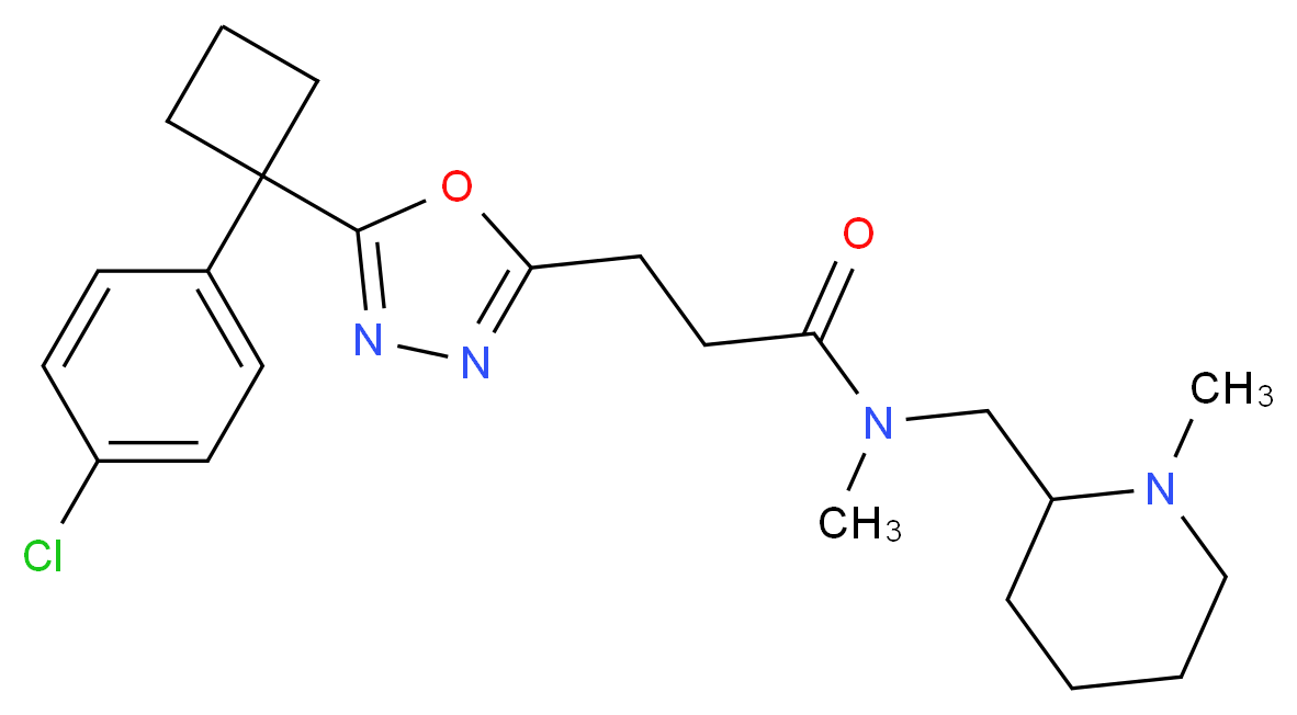 3-{5-[1-(4-chlorophenyl)cyclobutyl]-1,3,4-oxadiazol-2-yl}-N-methyl-N-[(1-methyl-2-piperidinyl)methyl]propanamide_分子结构_CAS_)
