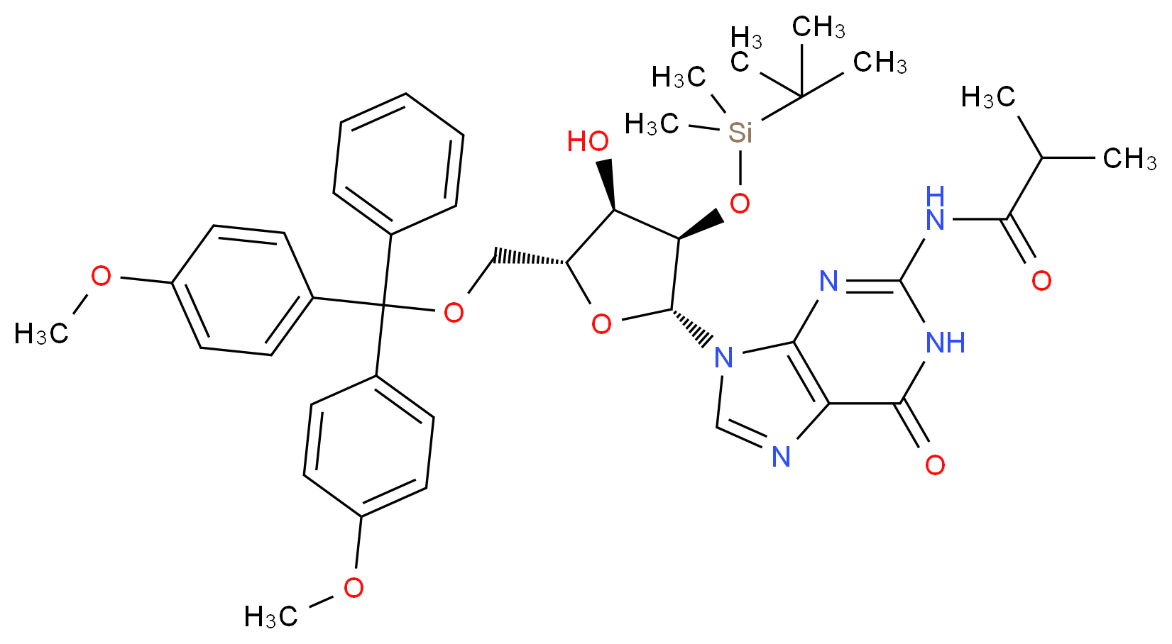 5'-O-DMT-2'-O-iBu-N-Bz-Guanosine_分子结构_CAS_81279-39-2)