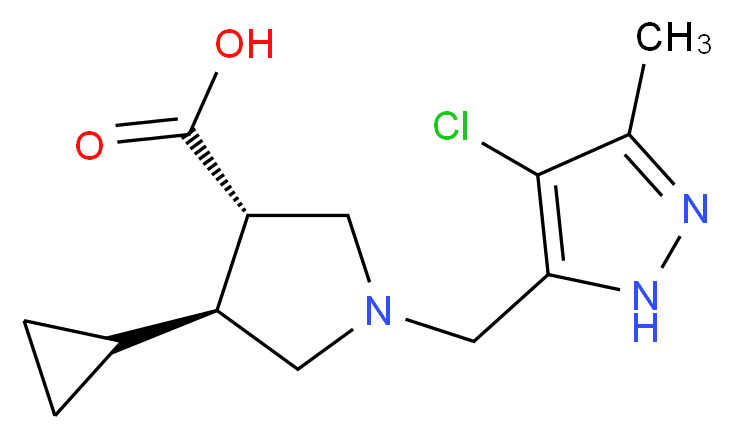 (3S*,4S*)-1-[(4-chloro-3-methyl-1H-pyrazol-5-yl)methyl]-4-cyclopropyl-3-pyrrolidinecarboxylic acid_分子结构_CAS_)