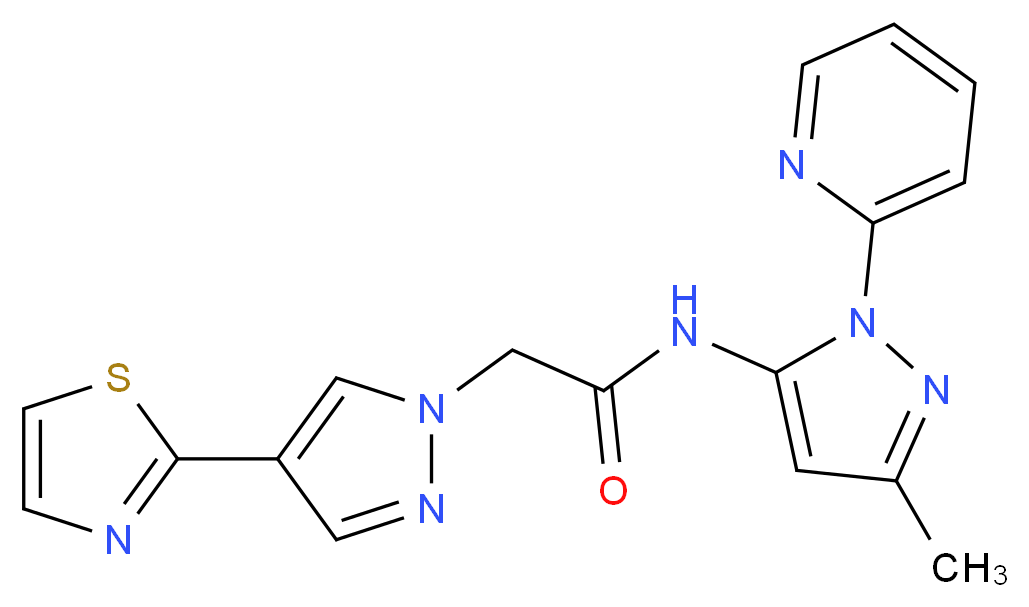 N-(3-methyl-1-pyridin-2-yl-1H-pyrazol-5-yl)-2-[4-(1,3-thiazol-2-yl)-1H-pyrazol-1-yl]acetamide_分子结构_CAS_)