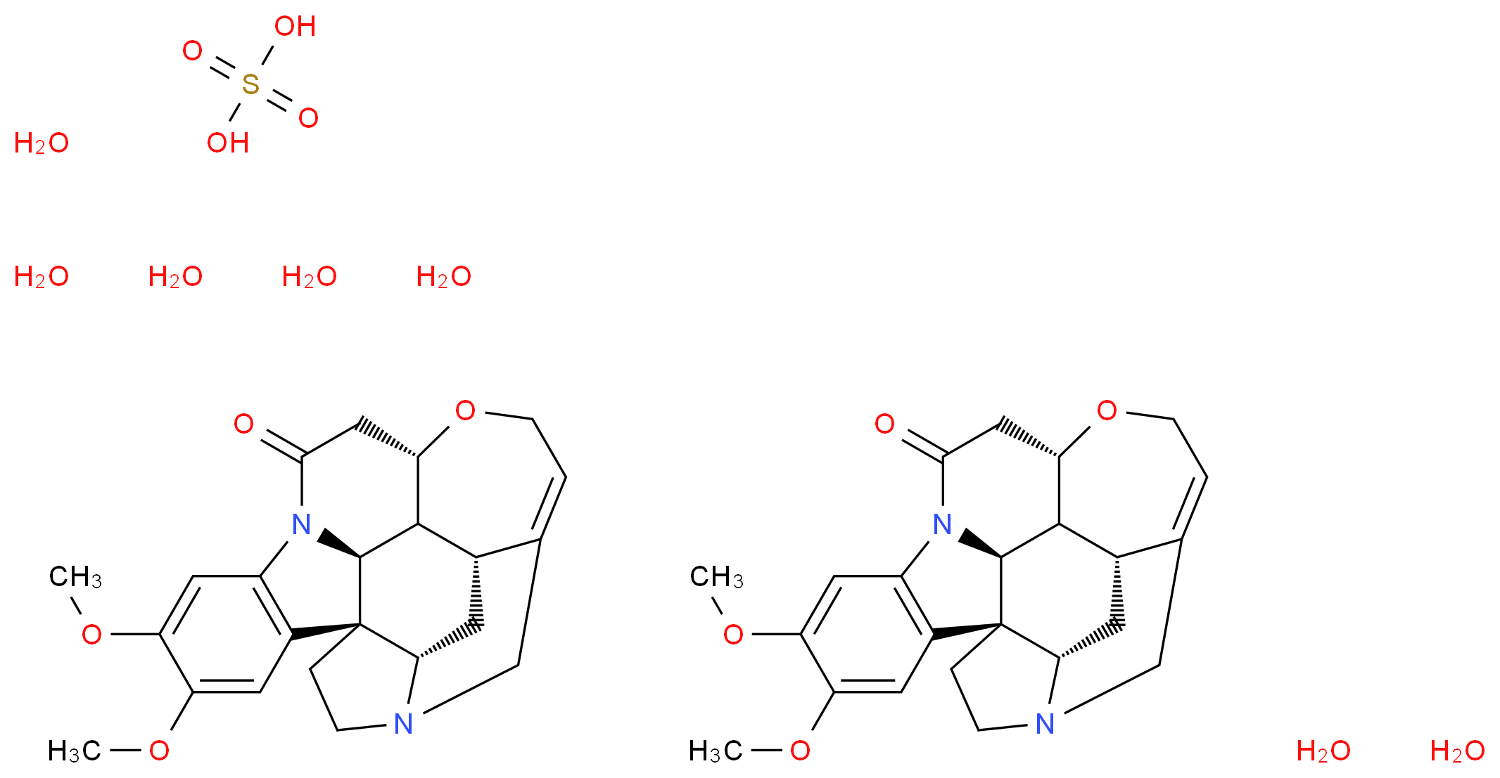 bis((1R,11S,18S,20R,21R,22S)-4,5-dimethoxy-12-oxa-8,17-diazaheptacyclo[15.5.2.0<sup>1</sup>,<sup>1</sup><sup>8</sup>.0<sup>2</sup>,<sup>7</sup>.0<sup>8</sup>,<sup>2</sup><sup>2</sup>.0<sup>1</sup><sup>1</sup>,<sup>2</sup><sup>1</sup>.0<sup>1</sup><sup>5</sup>,<sup>2</sup><sup>0</sup>]tetracosa-2(7),3,5,14-tetraen-9-one) sulfuric acid heptahydrate_分子结构_CAS_60583-39-3