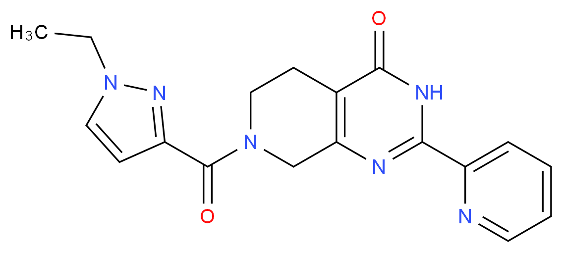 7-[(1-ethyl-1H-pyrazol-3-yl)carbonyl]-2-pyridin-2-yl-5,6,7,8-tetrahydropyrido[3,4-d]pyrimidin-4(3H)-one_分子结构_CAS_)