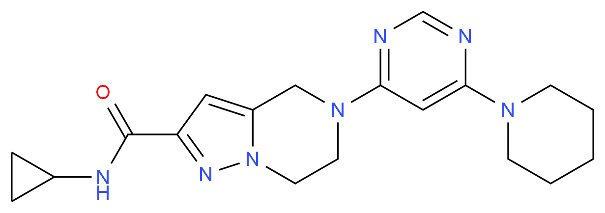 N-cyclopropyl-5-(6-piperidin-1-ylpyrimidin-4-yl)-4,5,6,7-tetrahydropyrazolo[1,5-a]pyrazine-2-carboxamide_分子结构_CAS_)