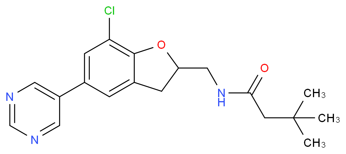 N-{[7-chloro-5-(5-pyrimidinyl)-2,3-dihydro-1-benzofuran-2-yl]methyl}-3,3-dimethylbutanamide_分子结构_CAS_)