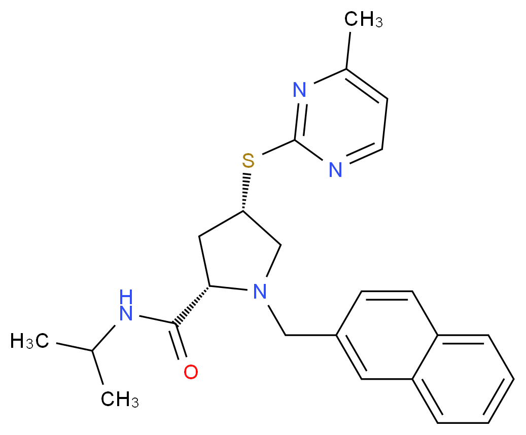 (4S)-N-isopropyl-4-[(4-methyl-2-pyrimidinyl)thio]-1-(2-naphthylmethyl)-L-prolinamide_分子结构_CAS_)