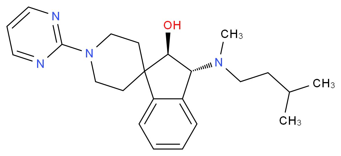 (2R*,3R*)-3-[methyl(3-methylbutyl)amino]-1'-(2-pyrimidinyl)-2,3-dihydrospiro[indene-1,4'-piperidin]-2-ol_分子结构_CAS_)