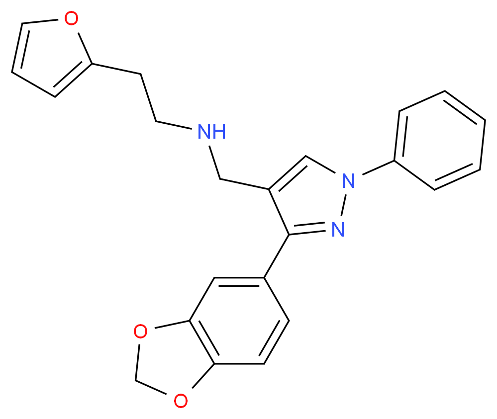 N-{[3-(1,3-benzodioxol-5-yl)-1-phenyl-1H-pyrazol-4-yl]methyl}-2-(2-furyl)ethanamine_分子结构_CAS_)