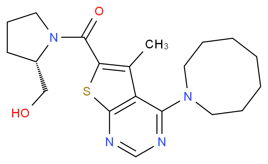 ((2S)-1-{[4-(1-azocanyl)-5-methylthieno[2,3-d]pyrimidin-6-yl]carbonyl}-2-pyrrolidinyl)methanol_分子结构_CAS_)