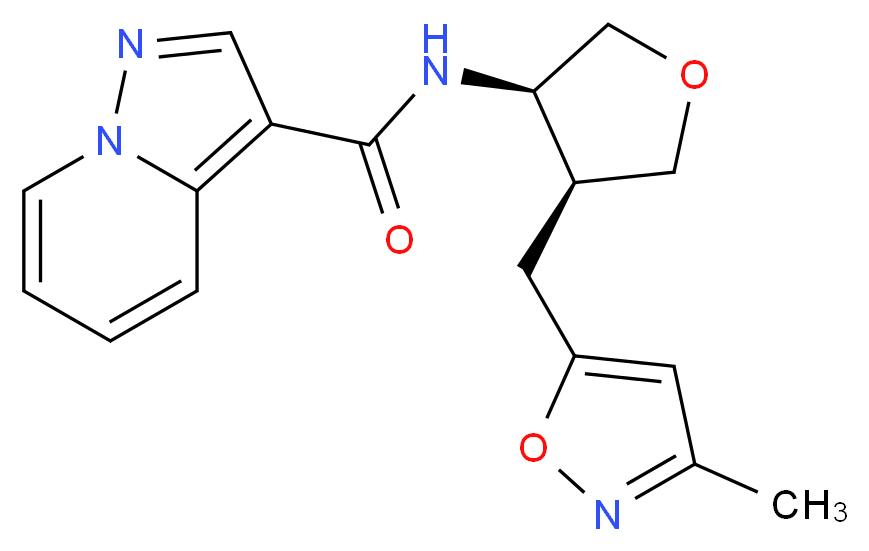 N-{(3R*,4S*)-4-[(3-methylisoxazol-5-yl)methyl]tetrahydrofuran-3-yl}pyrazolo[1,5-a]pyridine-3-carboxamide_分子结构_CAS_)