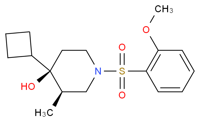 (3R*,4R*)-4-cyclobutyl-1-[(2-methoxyphenyl)sulfonyl]-3-methyl-4-piperidinol_分子结构_CAS_)