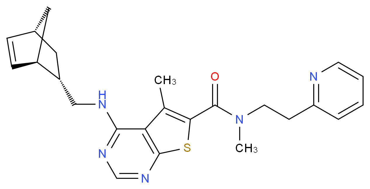 4-{[(1R*,2S*,4R*)-bicyclo[2.2.1]hept-5-en-2-ylmethyl]amino}-N,5-dimethyl-N-[2-(2-pyridinyl)ethyl]thieno[2,3-d]pyrimidine-6-carboxamide_分子结构_CAS_)