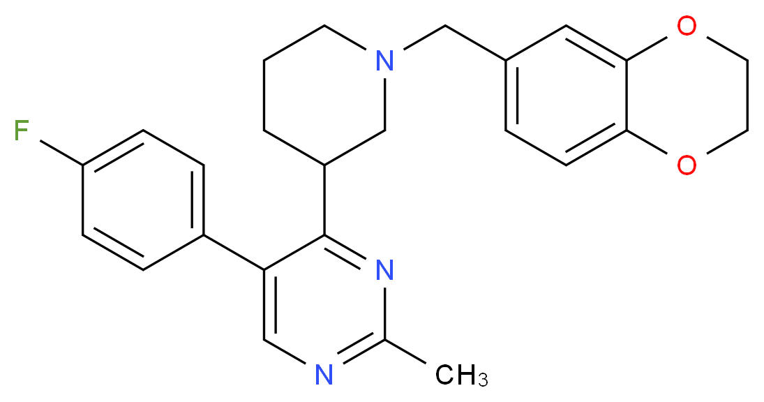 4-[1-(2,3-dihydro-1,4-benzodioxin-6-ylmethyl)-3-piperidinyl]-5-(4-fluorophenyl)-2-methylpyrimidine_分子结构_CAS_)