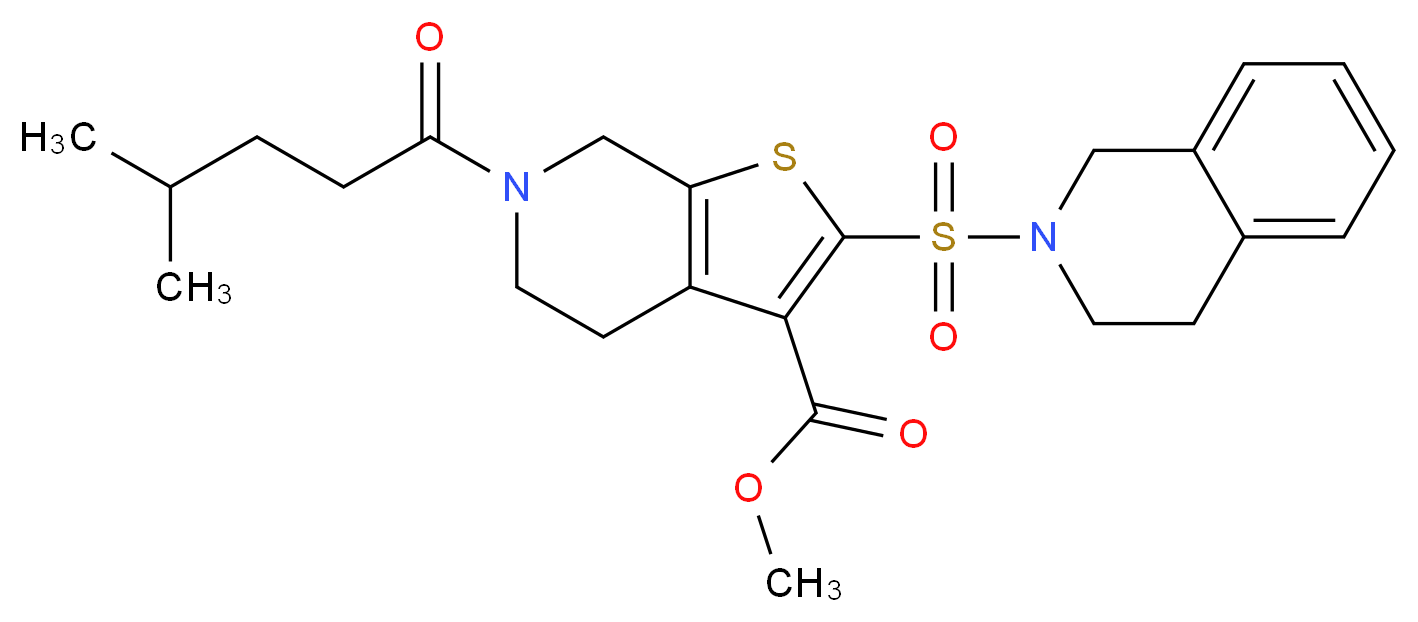 methyl 2-(3,4-dihydro-2(1H)-isoquinolinylsulfonyl)-6-(4-methylpentanoyl)-4,5,6,7-tetrahydrothieno[2,3-c]pyridine-3-carboxylate_分子结构_CAS_)