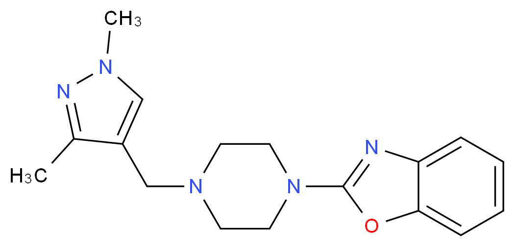 2-{4-[(1,3-dimethyl-1H-pyrazol-4-yl)methyl]piperazin-1-yl}-1,3-benzoxazole_分子结构_CAS_)