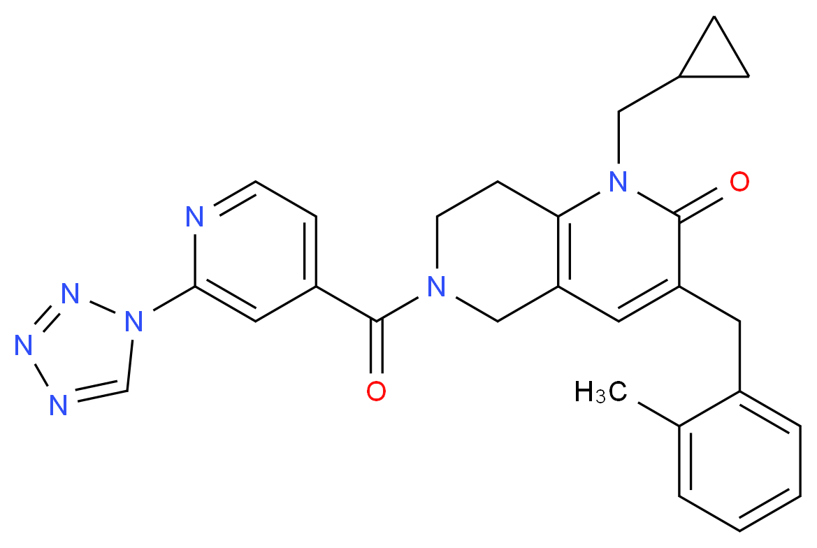 1-(cyclopropylmethyl)-3-(2-methylbenzyl)-6-[2-(1H-tetrazol-1-yl)isonicotinoyl]-5,6,7,8-tetrahydro-1,6-naphthyridin-2(1H)-one_分子结构_CAS_)