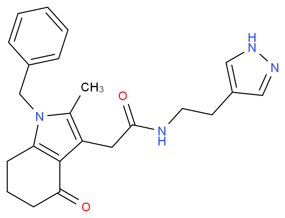 2-(1-benzyl-2-methyl-4-oxo-4,5,6,7-tetrahydro-1H-indol-3-yl)-N-[2-(1H-pyrazol-4-yl)ethyl]acetamide_分子结构_CAS_)