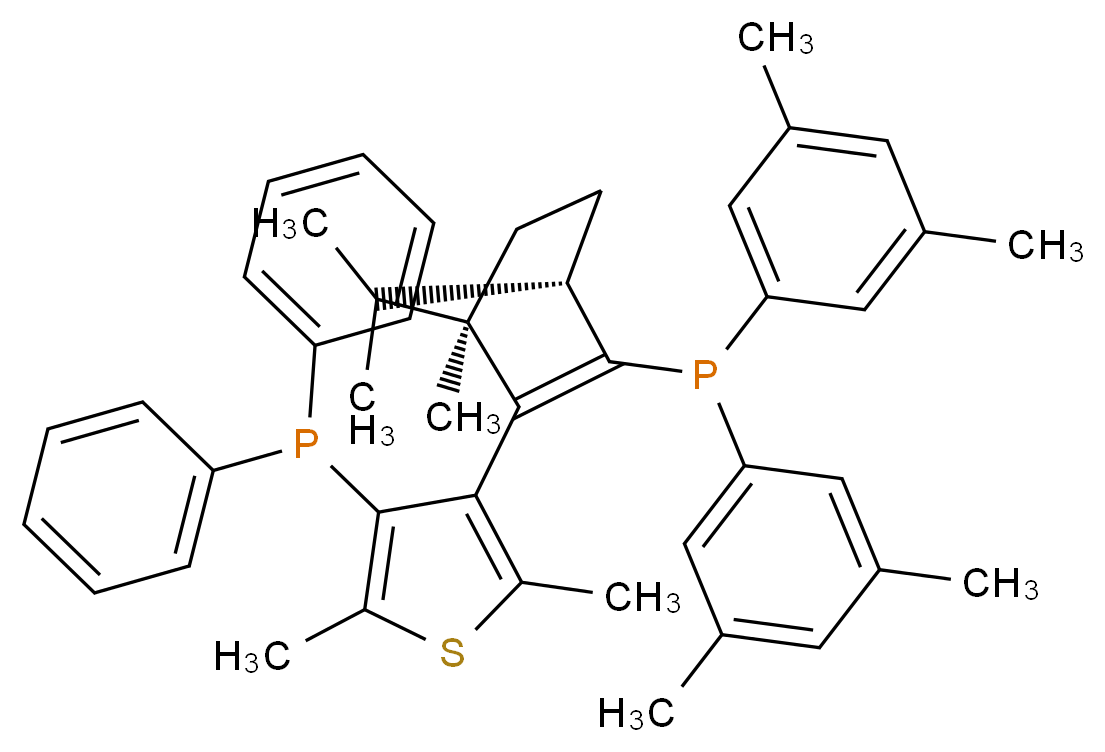 bis(3,5-dimethylphenyl)[(1S,4R)-3-[4-(diphenylphosphanyl)-2,5-dimethylthiophen-3-yl]-4,7,7-trimethylbicyclo[2.2.1]hept-2-en-2-yl]phosphane_分子结构_CAS_868851-48-3