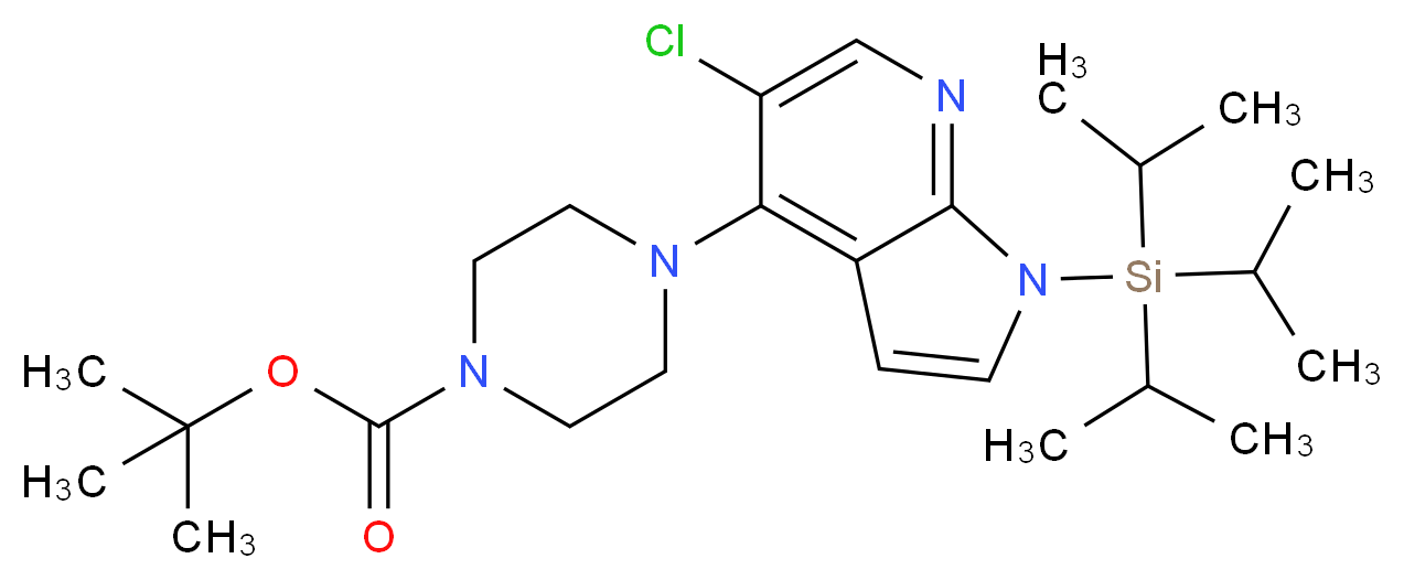 tert-Butyl 4-(5-chloro-1-(triisopropylsilyl)-1H-pyrrolo[2,3-b]pyridin-4-yl)piperazine-1-carboxylate_分子结构_CAS_1020056-95-4)