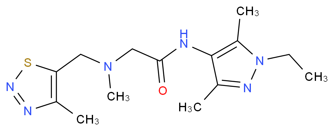 N-(1-ethyl-3,5-dimethyl-1H-pyrazol-4-yl)-2-{methyl[(4-methyl-1,2,3-thiadiazol-5-yl)methyl]amino}acetamide_分子结构_CAS_)