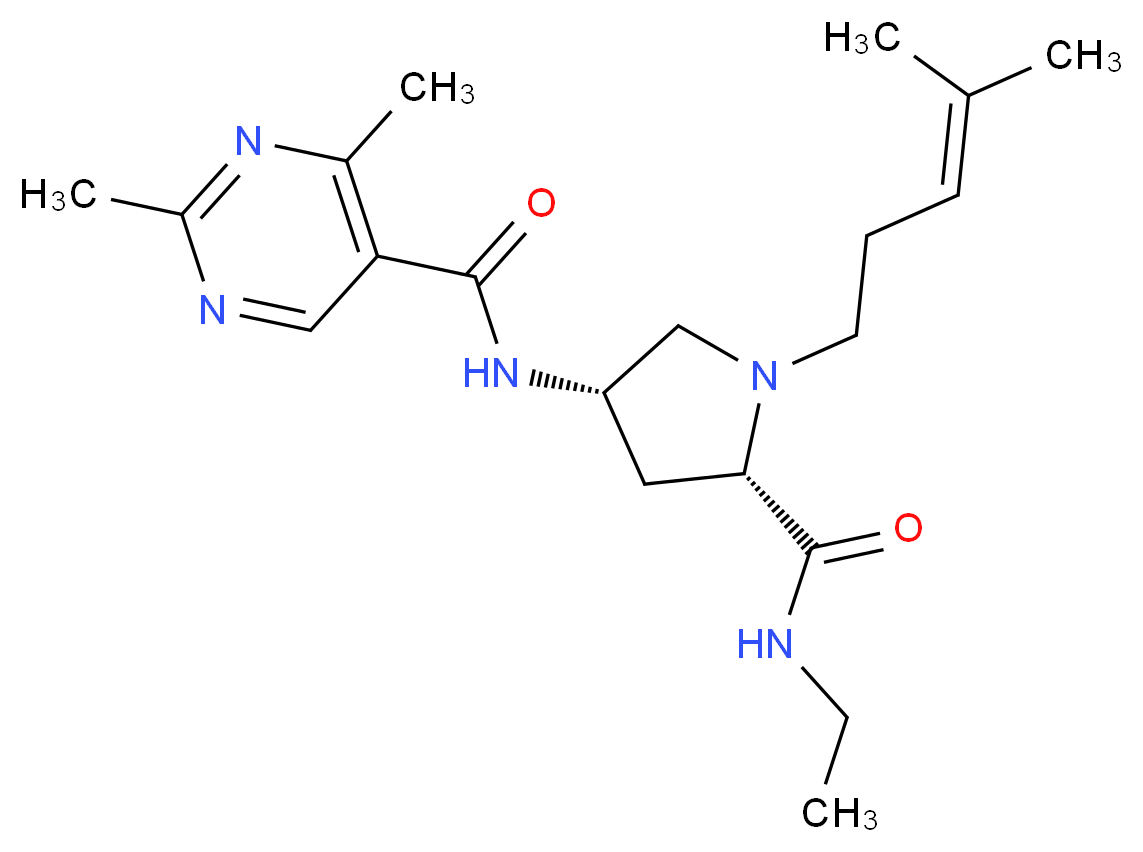 N-[(3S,5S)-5-[(ethylamino)carbonyl]-1-(4-methylpent-3-en-1-yl)pyrrolidin-3-yl]-2,4-dimethylpyrimidine-5-carboxamide (non-preferred name)_分子结构_CAS_)