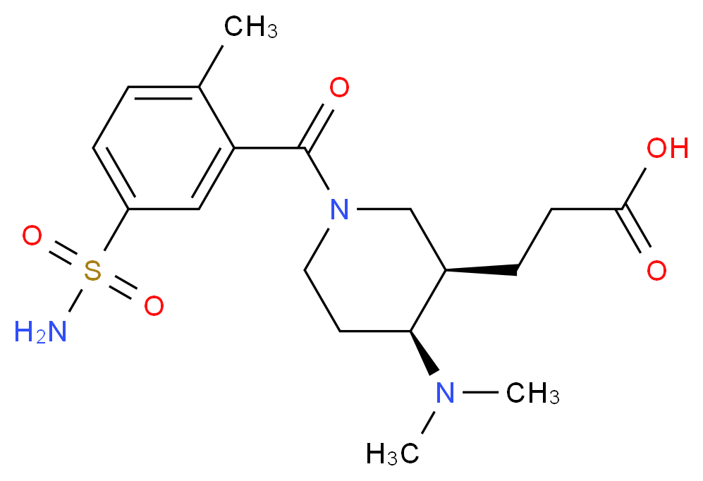 3-[(3R*,4S*)-1-[5-(aminosulfonyl)-2-methylbenzoyl]-4-(dimethylamino)piperidin-3-yl]propanoic acid_分子结构_CAS_)