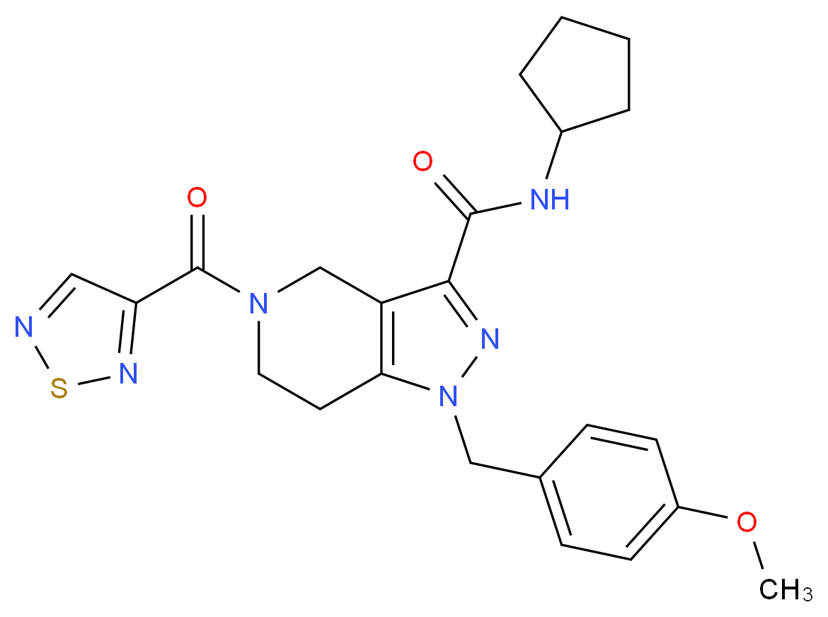 N-cyclopentyl-1-(4-methoxybenzyl)-5-(1,2,5-thiadiazol-3-ylcarbonyl)-4,5,6,7-tetrahydro-1H-pyrazolo[4,3-c]pyridine-3-carboxamide_分子结构_CAS_)