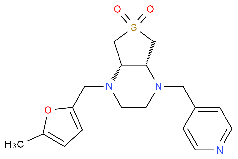 (4aR*,7aS*)-1-[(5-methyl-2-furyl)methyl]-4-(4-pyridinylmethyl)octahydrothieno[3,4-b]pyrazine 6,6-dioxide_分子结构_CAS_)