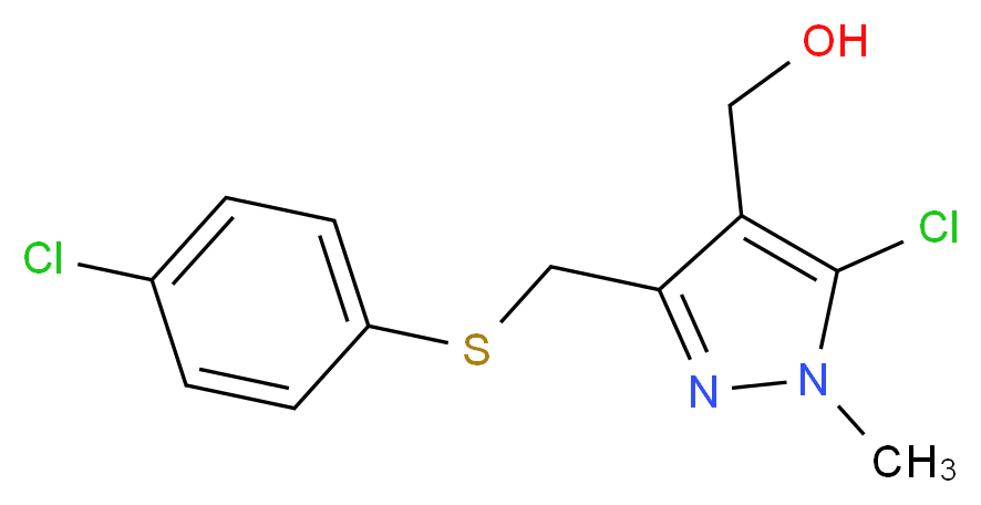 (5-Chloro-3-{[(4-chlorophenyl)sulfanyl]methyl}-1-methyl-1H-pyrazol-4-yl)methanol_分子结构_CAS_318234-28-5)