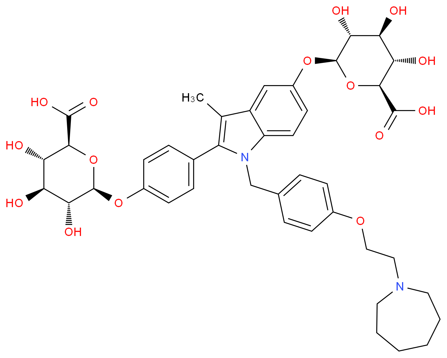 (2S,3S,4S,5R,6S)-6-{4-[1-({4-[2-(azepan-1-yl)ethoxy]phenyl}methyl)-5-{[(2S,3R,4S,5S,6S)-6-carboxy-3,4,5-trihydroxyoxan-2-yl]oxy}-3-methyl-1H-indol-2-yl]phenoxy}-3,4,5-trihydroxyoxane-2-carboxylic acid_分子结构_CAS_328933-67-1