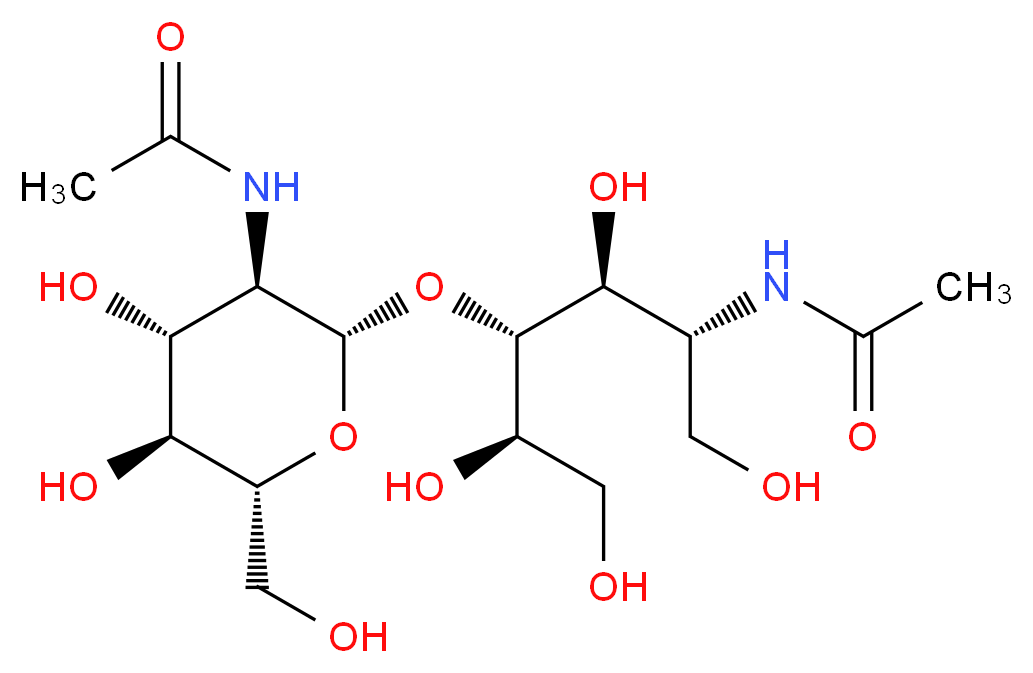 N-[(2R,3S,4R,5R)-4-{[(2S,3R,4R,5S,6R)-3-acetamido-4,5-dihydroxy-6-(hydroxymethyl)oxan-2-yl]oxy}-1,3,5,6-tetrahydroxyhexan-2-yl]acetamide_分子结构_CAS_29886-32-6